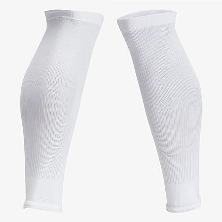 A pair of white FitKnitSocks leg sleeves, providing additional support and compression, suitable for various sports activities.