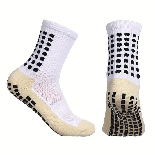 White Anti-Slip Premium Grip Socks for Football in Motion