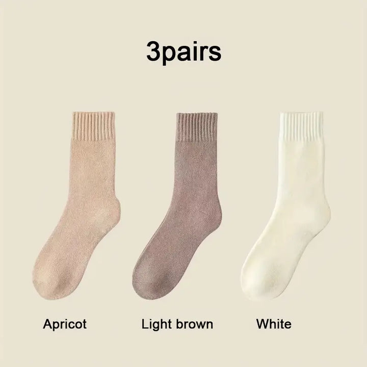 3 pairs of Women's Warm Thermal Socks Including Apricot , LIght Brown and white