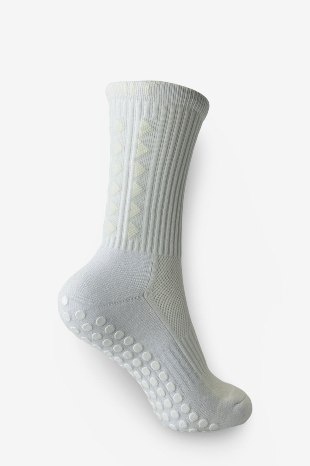 FitKnitSocks white grip socks with ribbed detailing and anti-slip soles, displayed with a 'BUY2 GET2 FREE' offer.