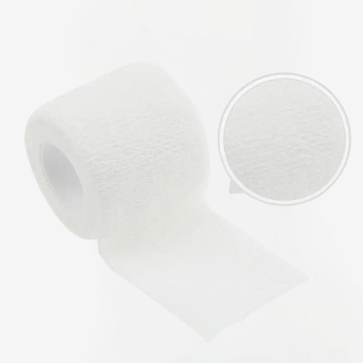 Durable white shin pad tape for secure hold in sports.